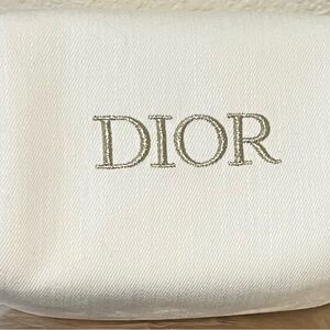 Dior White and Gold Fabric Makeup Pouch